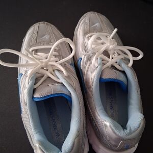 Nike Women's Metallic Silver and Blue Sneakers